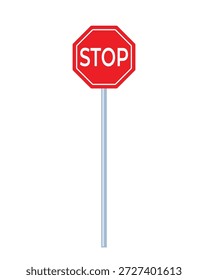 Stop sign. Red hexagonal stop sign with the word STOP in white bold lettering against a red background.