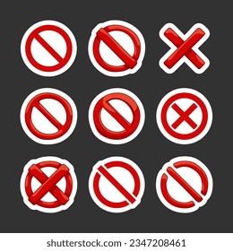Stop sign in red. Sticker Bookmark. Symbol of prohibition to do anything. Vector drawing. Collection of design elements.