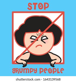 Stop Sign Red Warning No Grumpy People Symbol Concept Card Character illustration