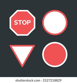 Stop sign, road sign, signal, traffic sign with round, triangle and polygon