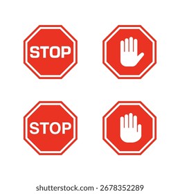 Stop sign. Road traffic stop sign vector set. Isolated red stop signs set.