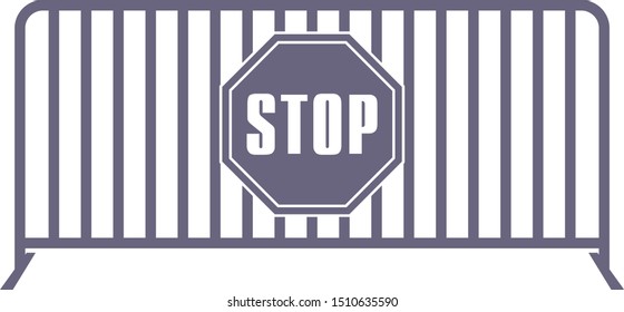 STOP sign, safety fence barrier with stop sign, steel panel to block entrances.