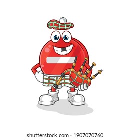 stop sign scottish with bagpipes vector. cartoon character