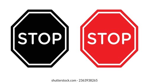 Stop sign set in black filled and outlined style. suitable for UI designs