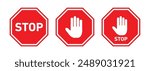 STOP sign set. Red stop roadsign. 