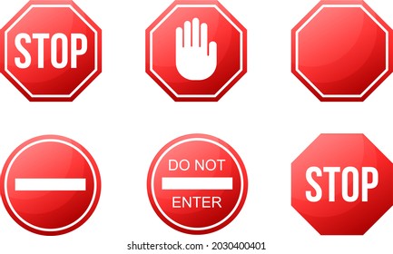 Stop sign set. Red traffic sign for safe traffic