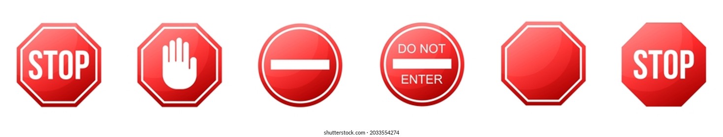 Detener conjunto de signos. Señal de tráfico rojo para tráfico seguro.
