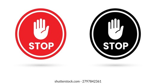 Stop sign set. Traffic sign icon vector design. Red and black stop sign. Vector illustration.