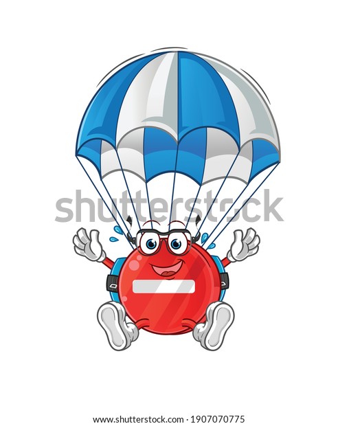 stop sign\
skydiving character. cartoon mascot\
vector