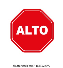 Stop sign in Spanish. Vector icon.	