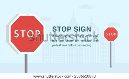 Stop Sign Traffic Regulation Rule Vector: Essential Signal for Safe Driving on Road - Close-Up 3D Road Sign Design.