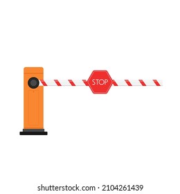 Stop sign vector. Closed automatic barrier on white background. Vector illustration. Railroad Crossing Gate vector. Road sign vector.