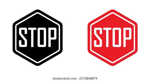 Stop sign vector in filled and 3 stroke weights icons in filled and 3 stroke weights