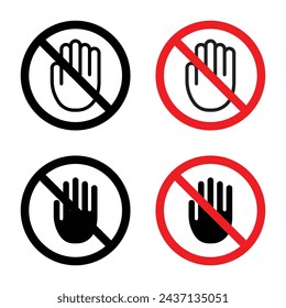 Stop Sign Vector Illustration Set. Hand Stop Warning Gesture sign suitable for apps and websites UI design style.