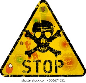 stop sign, warning sign, with skull, vector
