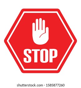 Stop Sign, white color hand on red city road sign.