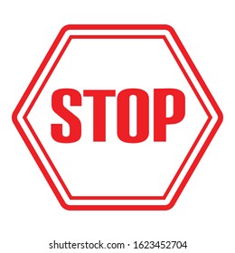 Stop Sign, white color hand on red city road sign.
