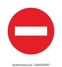 The stop sign is a white strip on a solid red circle background. Vector high quality icon
