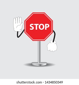 stop signal with hand sign cartoon style vector