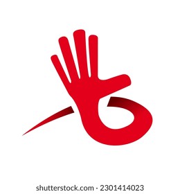 Stop signal, red hand palm. Assistance, aid and help concept. Vector template, logo design