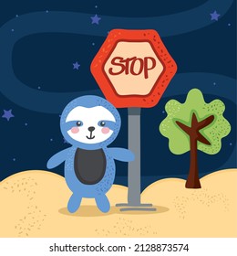 stop signal with sloth bear character