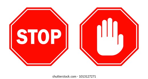 STOP signs in flat design. Vector illustration. Red stop signs isolated on white background