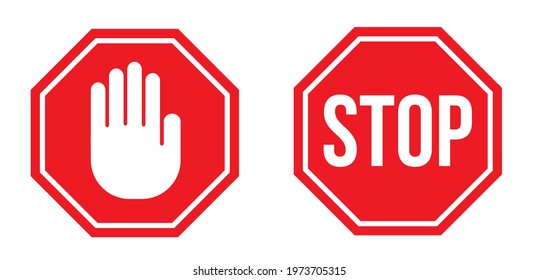 STOP signs in flat design. Vector illustration. Red stop signs isolated on white background