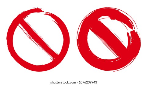 Stop signs hand drawn design elements set. Prohibition no symbol, warning. Vector illustration in red isolated over white background.