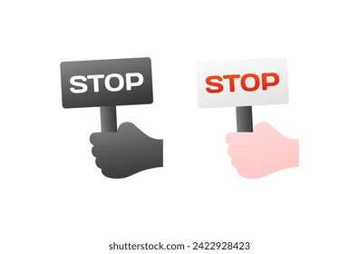 STOP signs in hand. Stop icons. Flat style. Vector icons