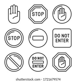 Stop Signs and Icons Set. Line Style Vector