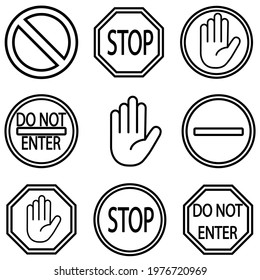 Stop Signs and Icons Set. Line Style Vector on white background EPS 10