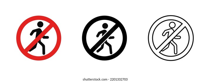 Stop signs. No entry sign. Prohibition sign walking pedestrians. Vector illustration.
