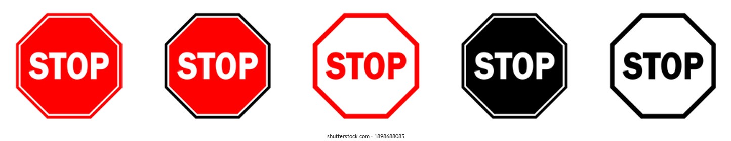 Señales STOP establecidas. Señal de parada roja aislada. Ilustración vectorial. Signos de advertencia