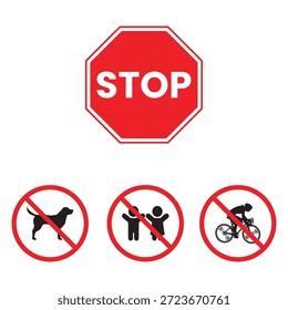 Señales de stop fijan Ilustración vectorial, animales, niños, bicicleta, transporte. Puede ser utilizado para las instituciones, los lugares públicos Vector