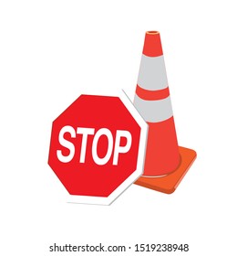 stop signs and traffic cones  vector illustration  white background