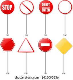 Stop Signs And Traffic Sign Collection With Gradient Mesh, Vector Illustration