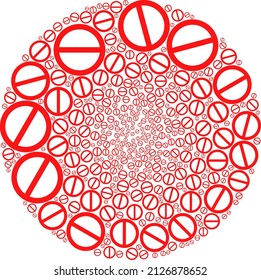 Stop signs are united into round group. Stop icon round mosaic. Abstract spheric cluster collage organized from stop items.
