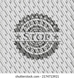 Stop silver badge. Scales pattern. Vector Illustration. Detailed. 