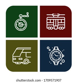 detener el conjunto de iconos simples. Contiene iconos como Pocket watch, Tram, Bus, Watch, puede ser usado para web, móvil y logotipo