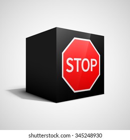 Stop sing on black cube.
