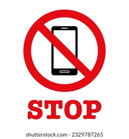 STOP: Smartphone and prohibition mark icon.