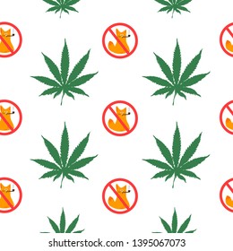 Stop Smoke Cat Creative Weed Leaf Pattern, Cannabis Cartoon Vector