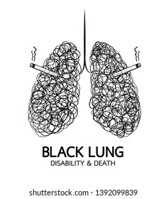 Stop smoking, Black lung concept. World no tobacco day. Smoking is harmful to human lung. Resulting in organ damage and premature. Illustration.