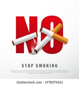 Stop smoking campaign illustration no cigarette for health broken cigarettes and ashes