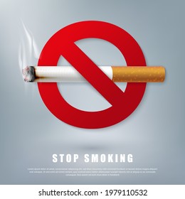 Stop smoking campaign illustration no cigarette for health cigarette and red forbidden sign