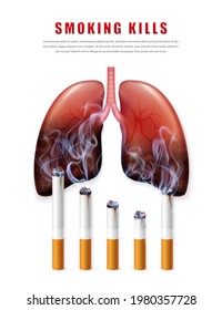 Stop smoking campaign illustration no cigarette for health cigarettes and realistic half rotten lungs