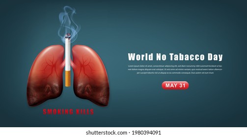 Stop smoking campaign illustration no cigarette for health cigarettes and realistic half rotten lungs