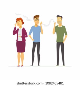 Stop smoking - cartoon people character isolated illustration on white background. A man with a cigarette standing next to unhappy people. They don't like the smell. Healthy lifestyle concept