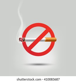 Stop smoking, cigarette burning prohibition sign, vector