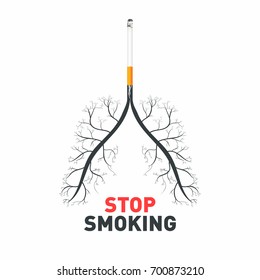 Stop smoking. Cigarette with human lungs. No smoking awareness, poison and diseases of cigarette. Vector